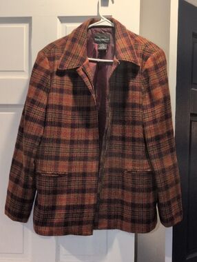 Requirements Multitone Plaid Wool Jacket in Brown, Rust and Dark Green